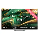 هاير شاشة سمارت، 50 بوصة، QLED، دقة 4K UHD، مزودة بريسفر داخلي، H50S80F - اسود