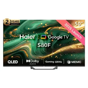 هاير شاشة سمارت، 50 بوصة، QLED، دقة 4K UHD، مزودة بريسفر داخلي، H50S80F - اسود
