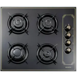 كومتيل مسطح بلت إن، غاز، 60 سم، 4 شعلة، امان كامل، زجاج، C6-40BTF-BL-Rustiq - اسود