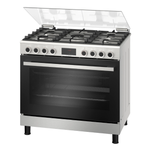 Bosch Gas Cooker, 90cm, 5 Burners, Cast Iron Grates, 2 Fans, Digital, Series 6, HGP3I8W50S - Silver
