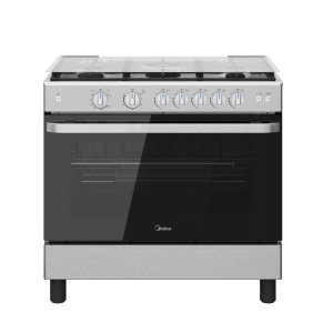 Midea Gas Cooker, 90 cm, 5 Burners, Cast Iron Supports, Fan, MFO-MG36LE(BK) - Black