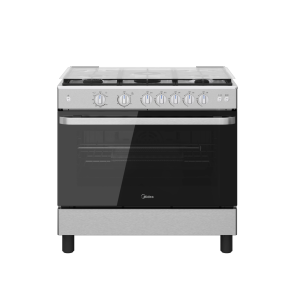 Midea Gas Cooker, 90 cm, 5 Burners, Cast Iron Pan Supports, Self-Ignition, Full Safety Features, MFO-MG25LE(SS)-VT - Silver
