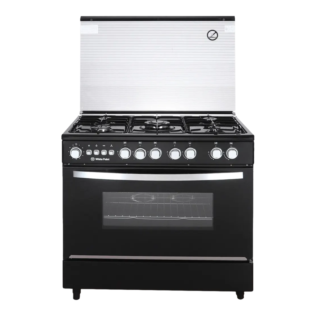 وايت بوينت بوتاجاز غاز، 5 شعلة، 60×90 سم، مروحة، امان، WPGC9060BHSA - اسود