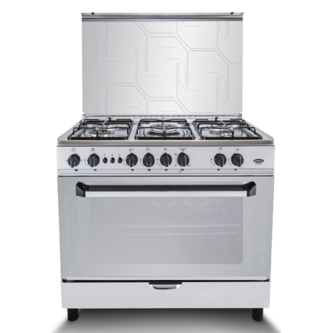 فريش جلاكسى ايزى لايت بوتاجاز غاز، 5 شعلة، 90 سم، مروحة، اشعال، ستانلس، 6610 - فضي