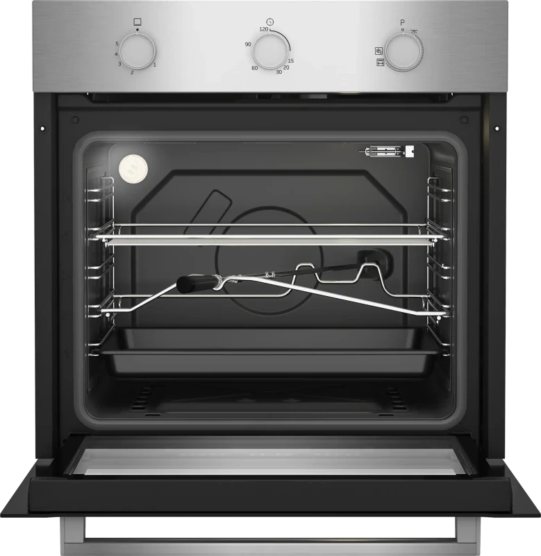 فرن بيكو، 60 سم، 66 لتر، غاز، شواية كهرباء، 2 مروحة، ستانلس، BBIH12100XC - اسود فضي
