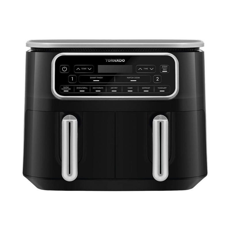 تورنيدو قلاية هوائية، 2500 وات، 8 لتر، 2 درج، ديجيتال، THF2508DUBS - اسود فضي