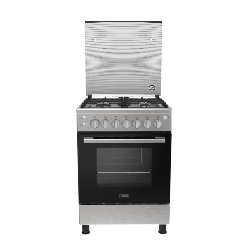 زانوسي بوتاجاز كول كاست، 4 شعلة، ستانلس، 2 مروحة، حوامل زهر، امان، ZCG61296XB - اسود