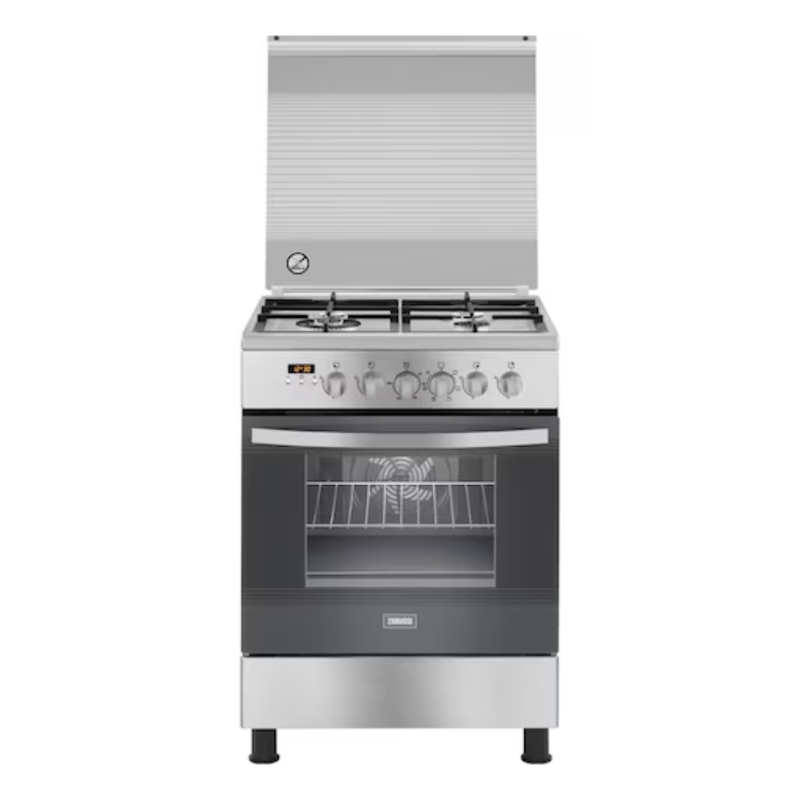 زانوسي بوتاجاز كول ماكس، 4 شعلة، ستانلس، 2 مروحة، حوامل زهر، امان، 6576 ZCG64396XB - اسود فضي